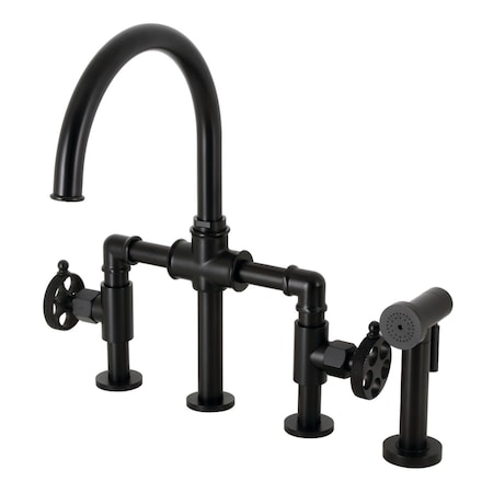 Kingston Brass KS2330RKX Bridge Kitchen Faucet with Brass Sprayer, Matte Black KS2330RKX